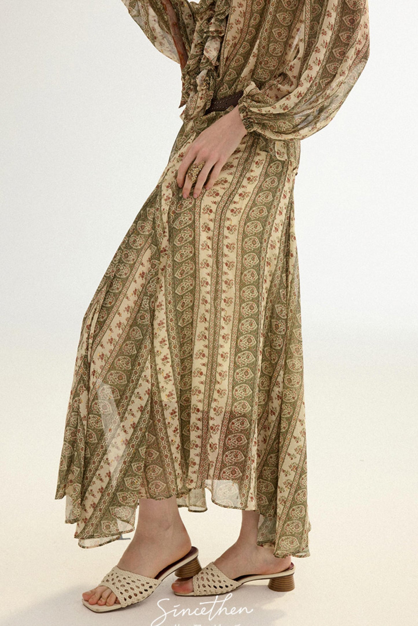 Colette French Retro 3-Piece Floral Maxi Skirt Set