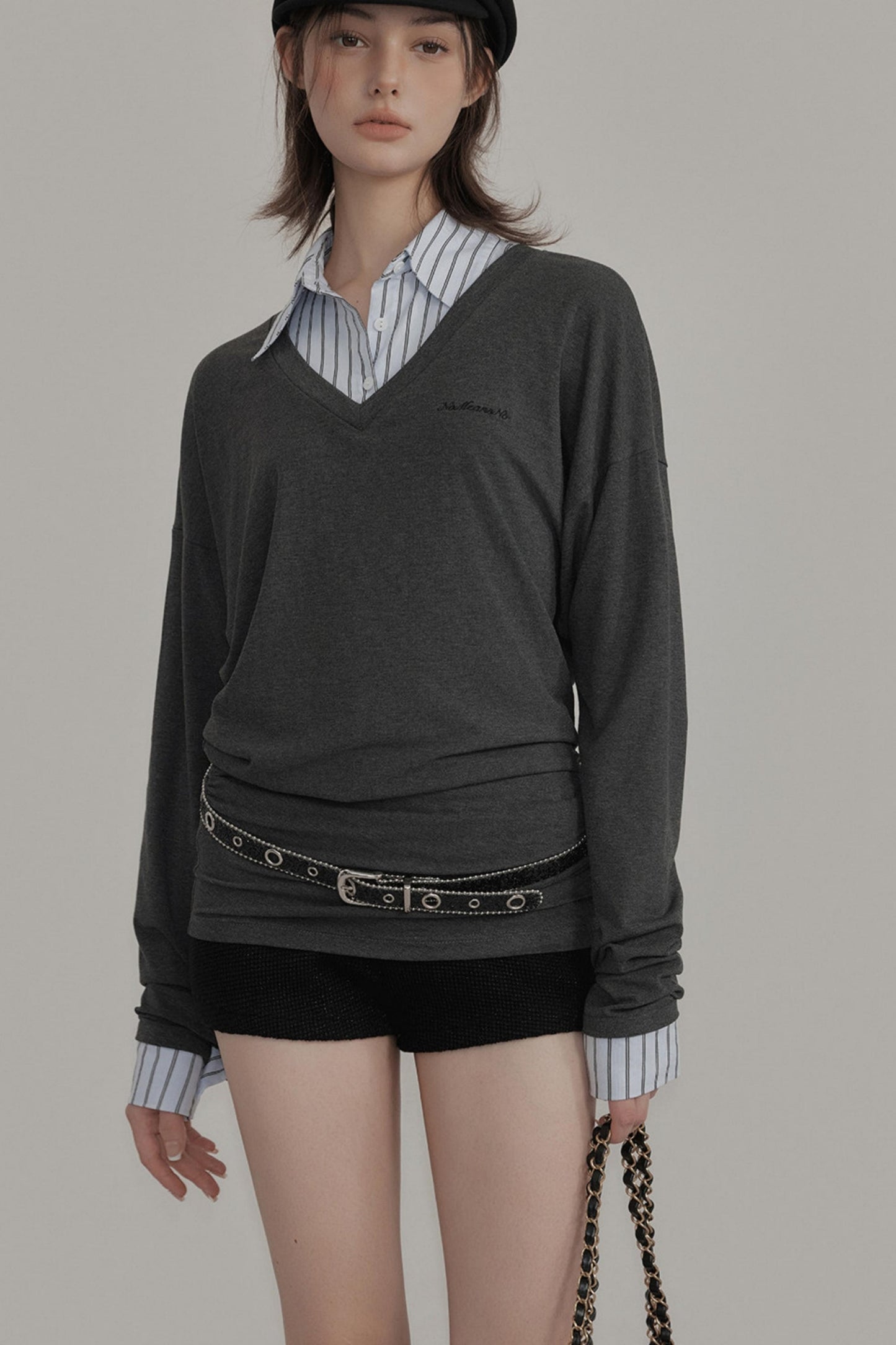 Plaid Low-Rise Fake Two-Piece Shorts