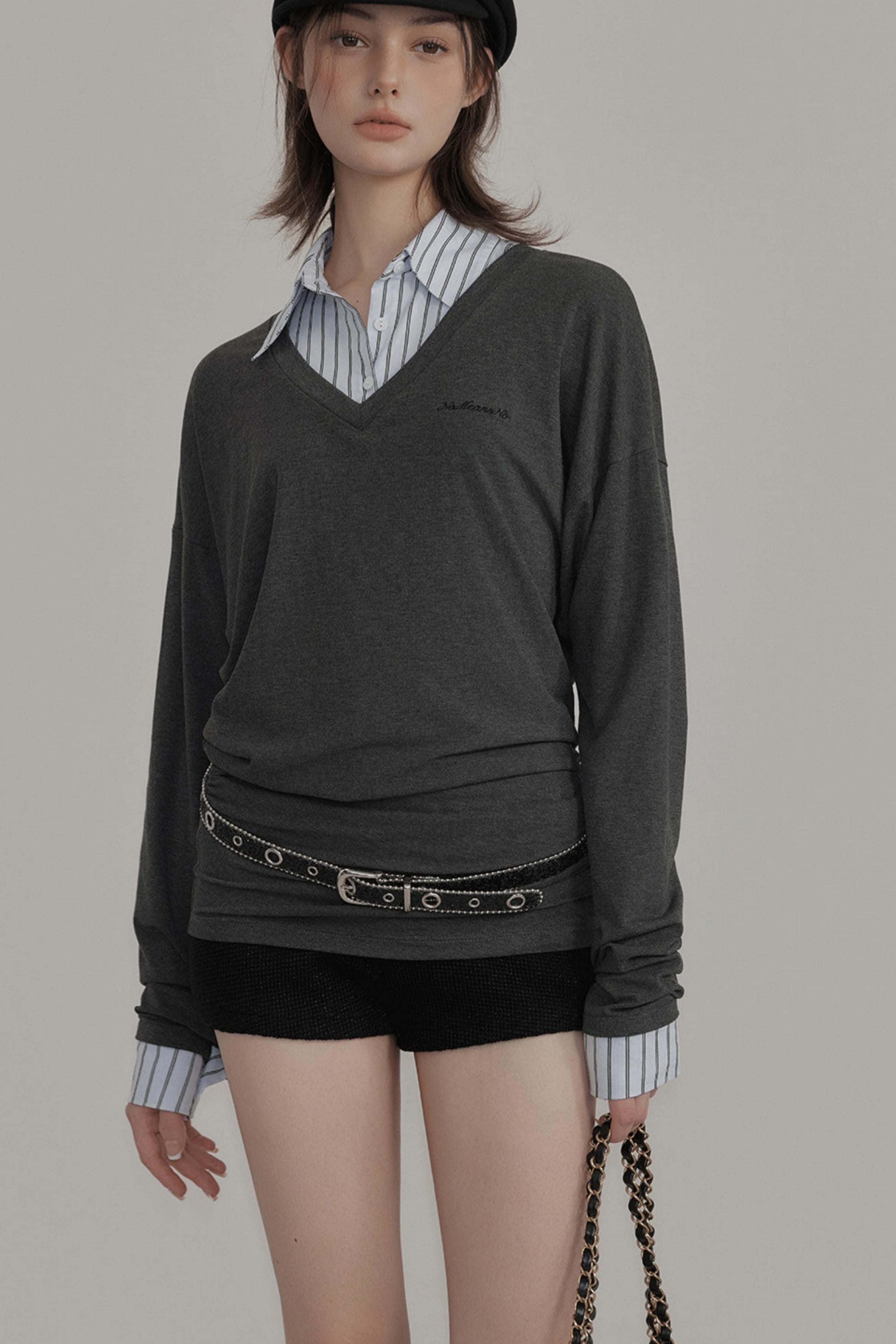 Plaid Low-Rise Fake Two-Piece Shorts