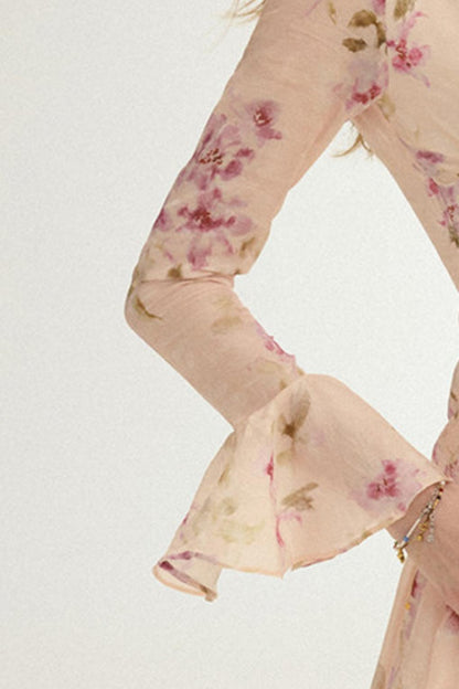 Odette French Vintage Floral Chiffon Maxi Dress