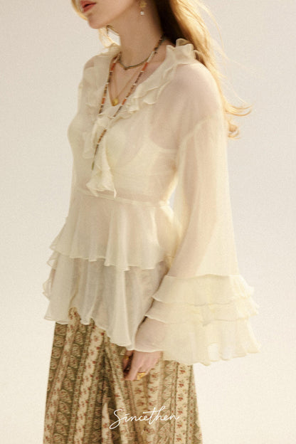 Chloé French Vintage Ruffled Chiffon Loose Blouse