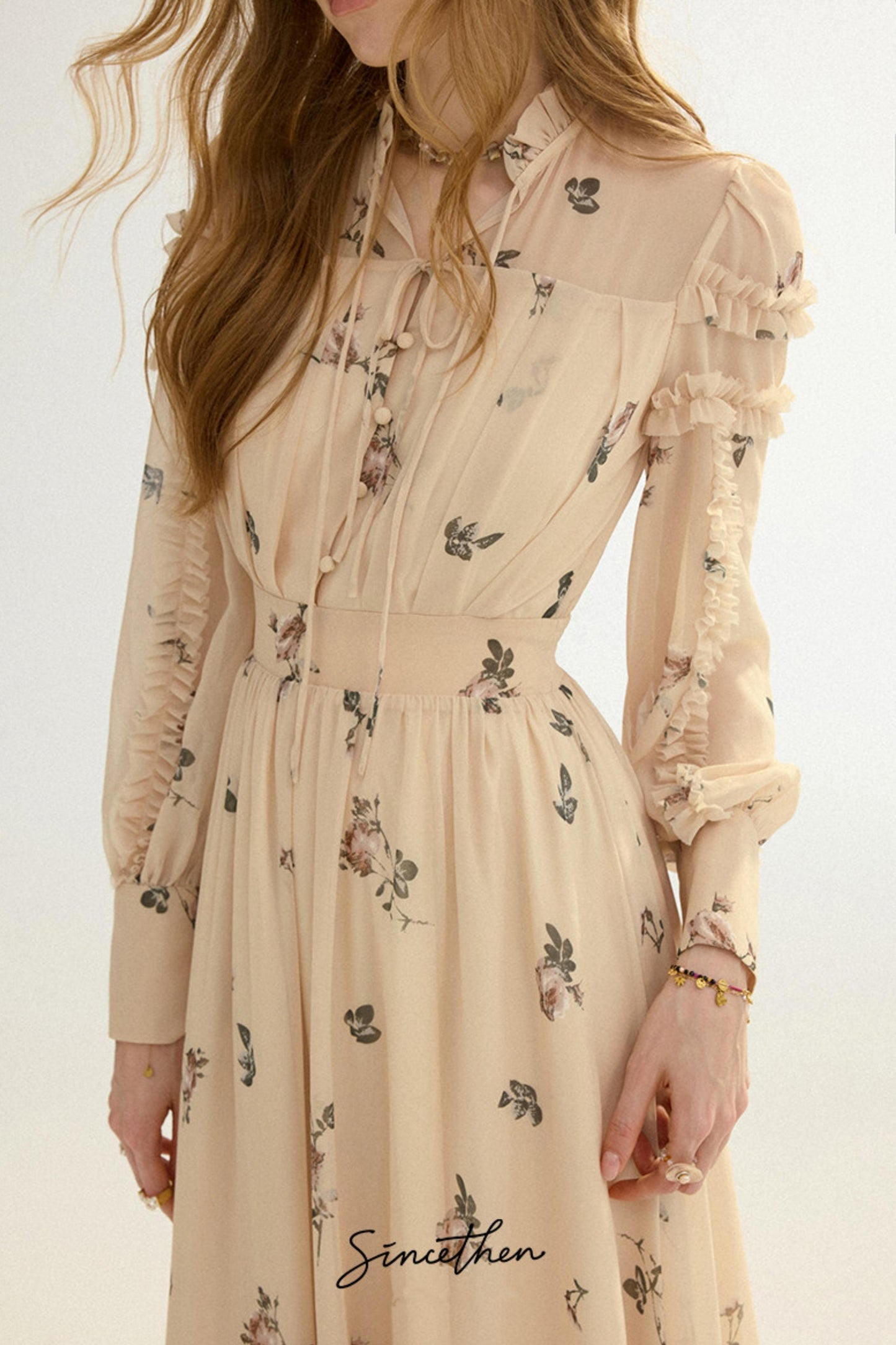 Amélie French Vintage Floral Chiffon Maxi Dress