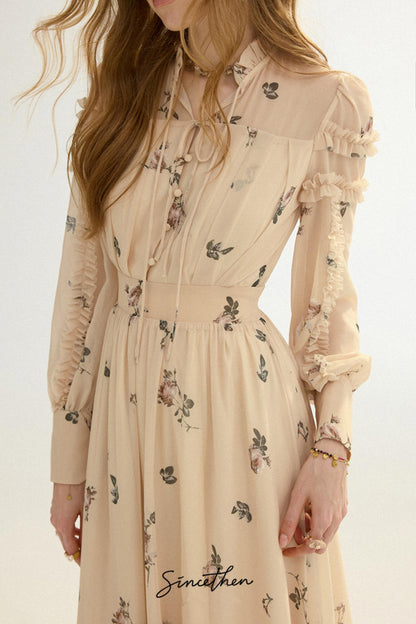 Amélie French Vintage Floral Chiffon Maxi Dress