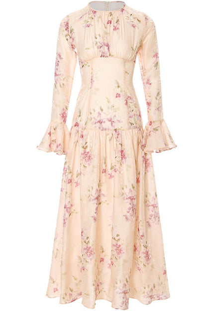 Odette French Vintage Floral Chiffon Maxi Dress