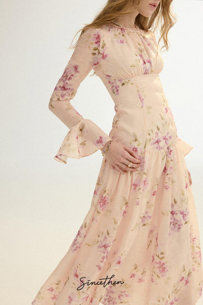 Odette French Vintage Floral Chiffon Maxi Dress