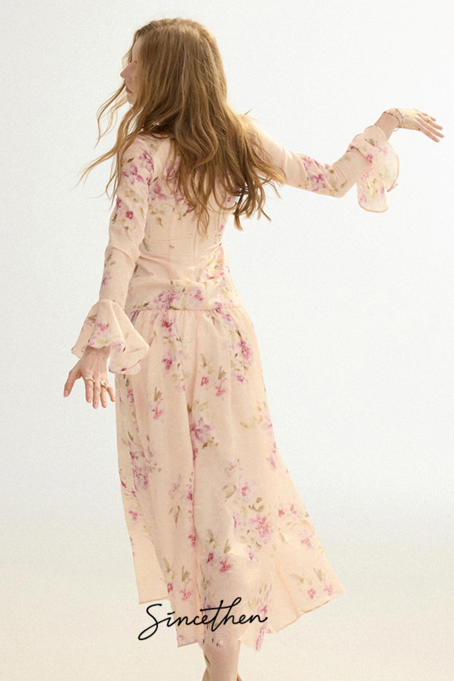 Odette French Vintage Floral Chiffon Maxi Dress