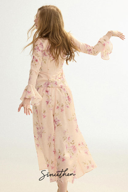 Odette French Vintage Floral Chiffon Maxi Dress