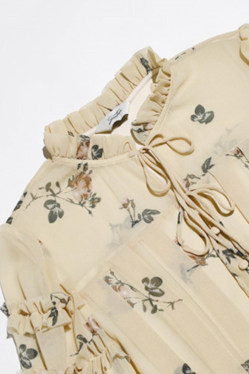 Amélie French Vintage Floral Chiffon Maxi Dress