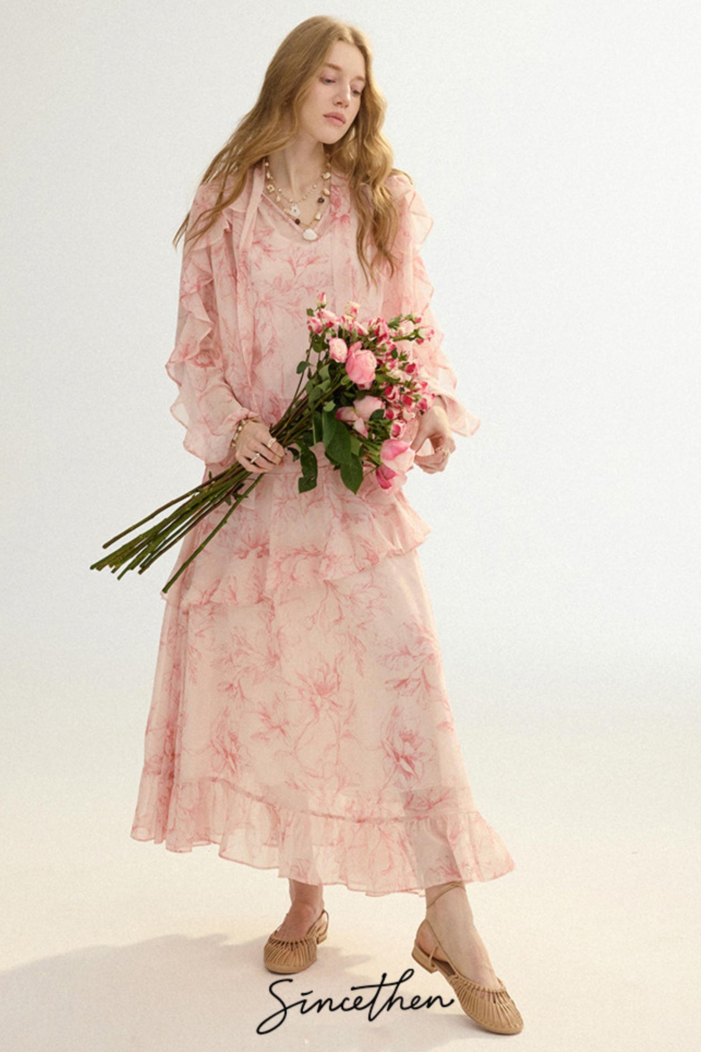 Camille French Retro Floral Chiffon 3-Piece Set