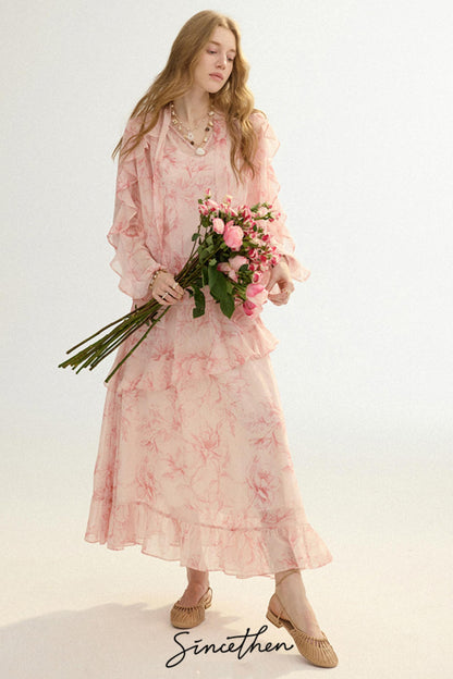 Camille French Retro Floral Chiffon 3-Piece Set