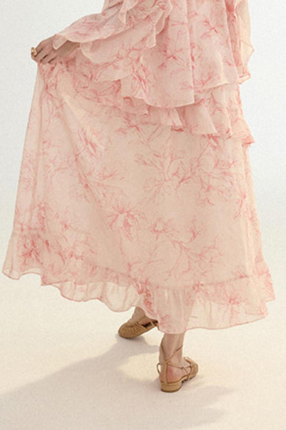 Camille French Retro Floral Chiffon 3-Piece Set