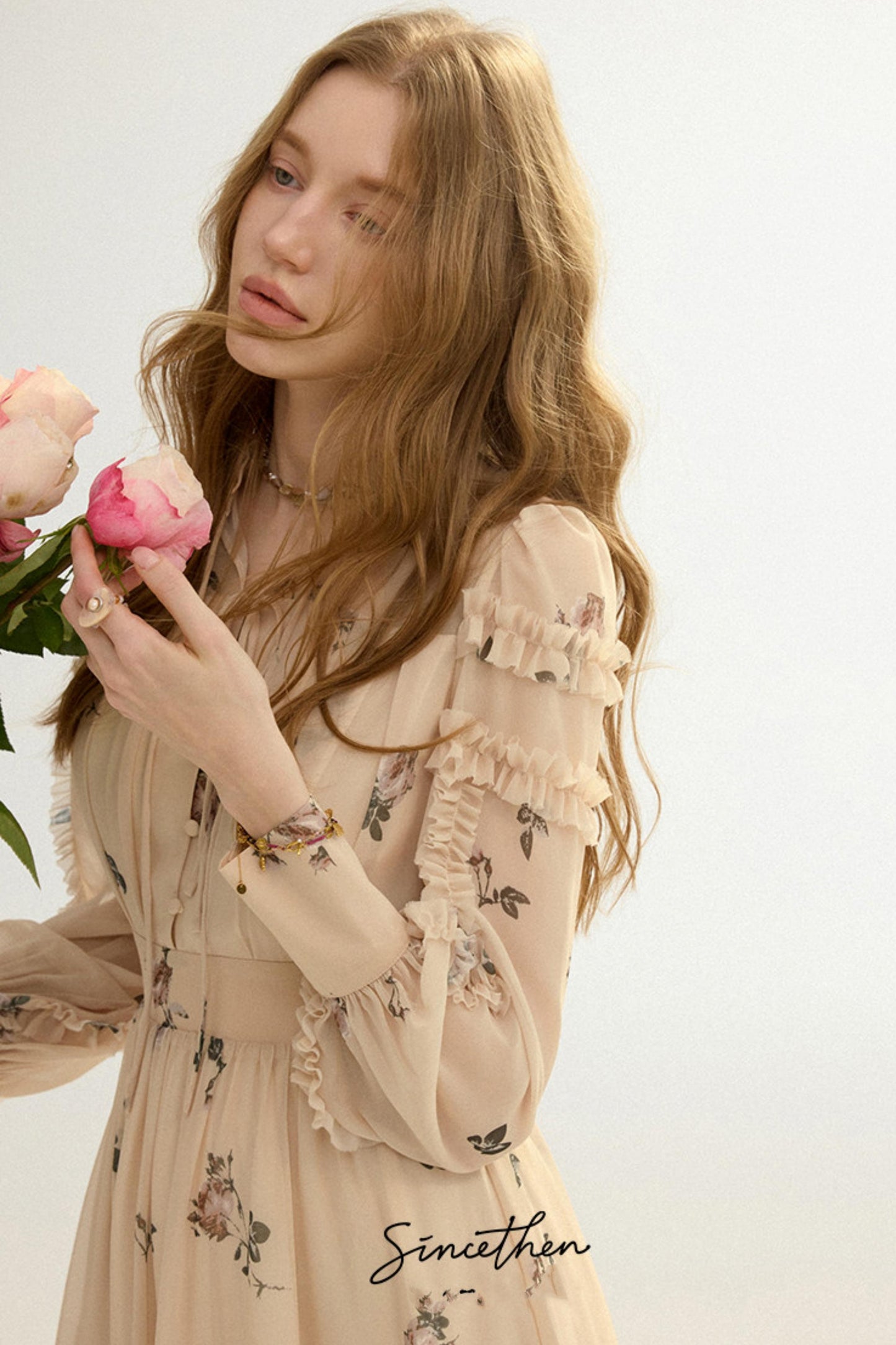 Amélie French Vintage Floral Chiffon Maxi Dress