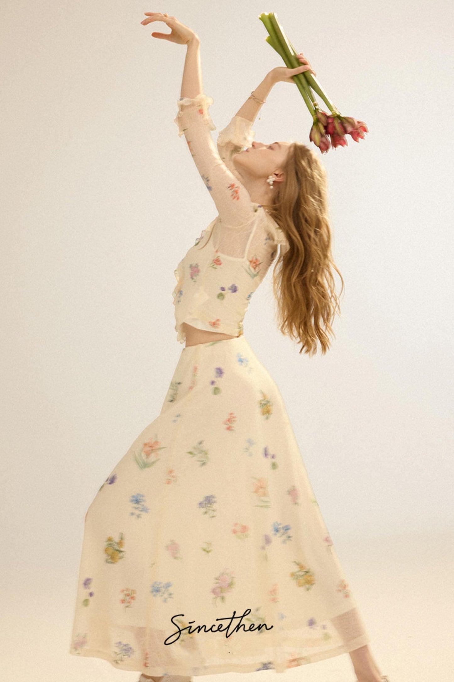 Fleur Vintage Ruffled Cardigan & Maxi Skirt 3-Piece Set
