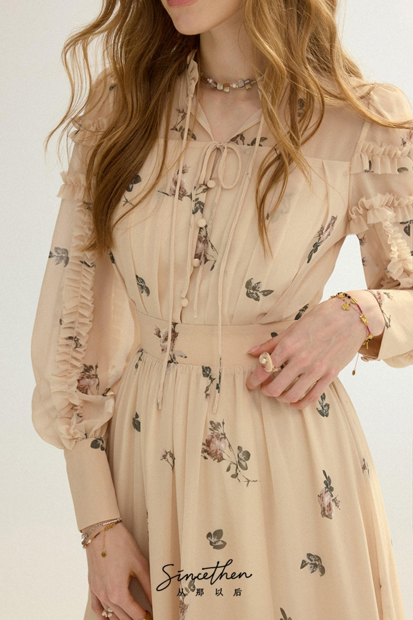 Amélie French Vintage Floral Chiffon Maxi Dress