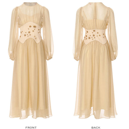 Aveline French Pastoral Embroidered Mesh Maxi Dress