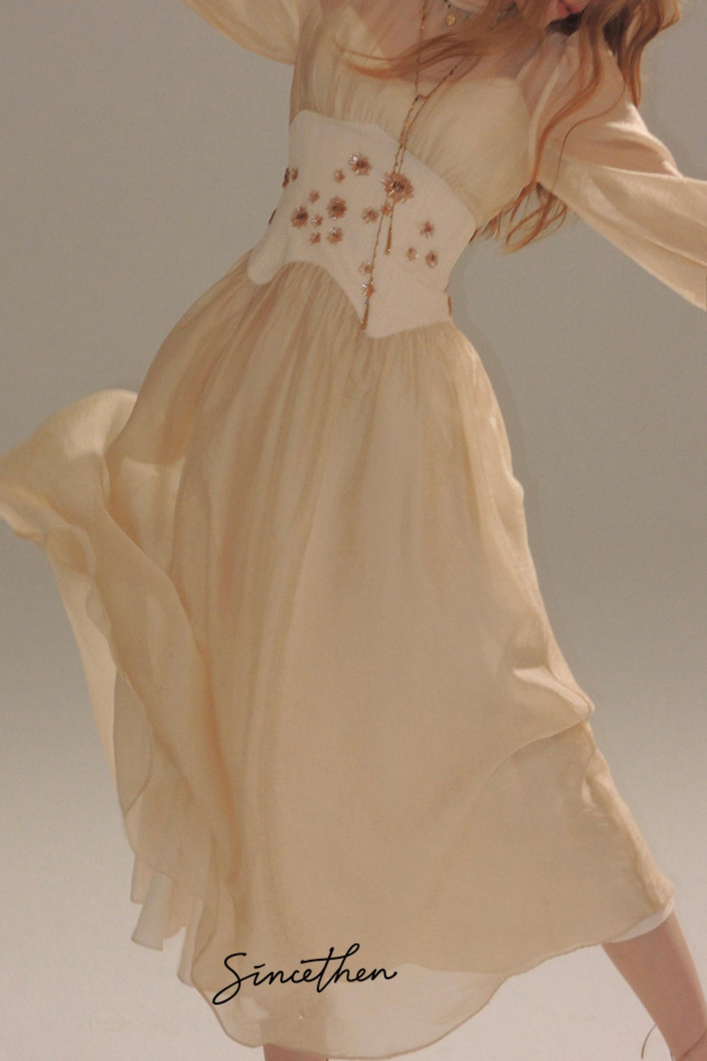 Aveline French Pastoral Embroidered Mesh Maxi Dress