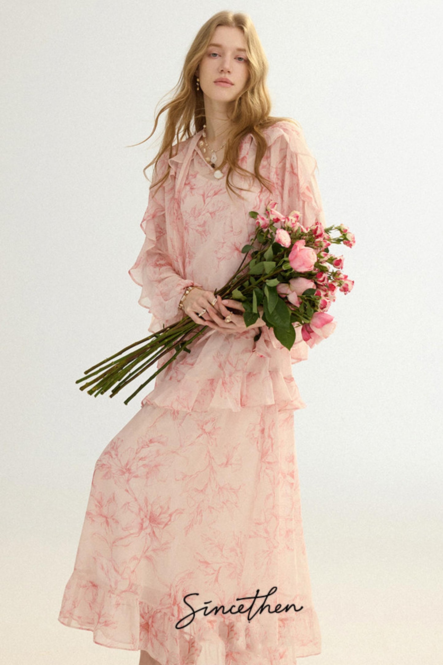 Camille French Retro Floral Chiffon 3-Piece Set