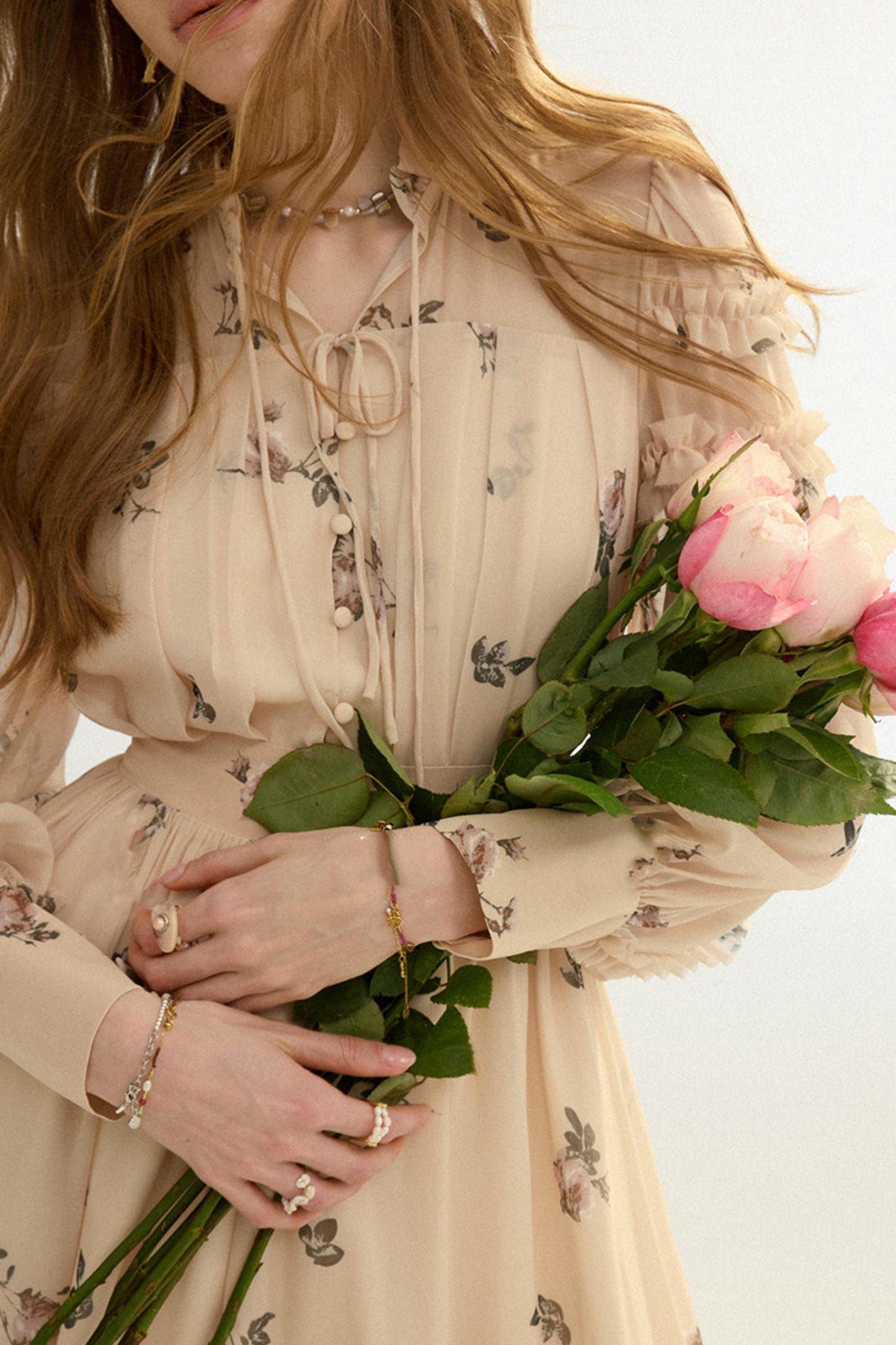 Amélie French Vintage Floral Chiffon Maxi Dress