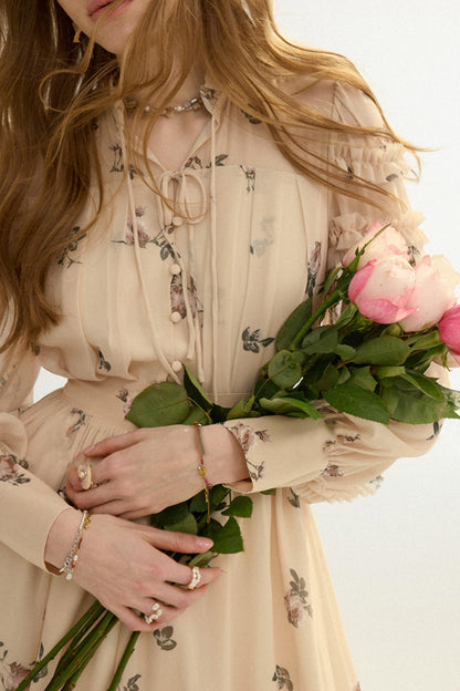 Amélie French Vintage Floral Chiffon Maxi Dress