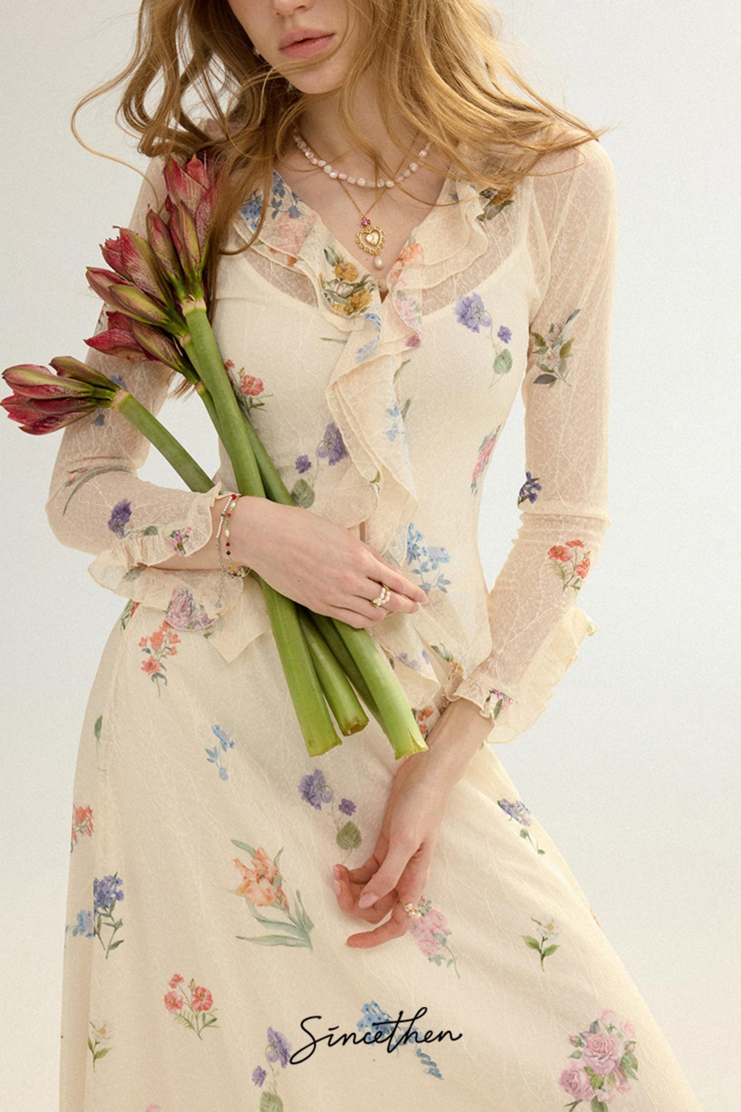 Fleur Vintage Ruffled Cardigan & Maxi Skirt 3-Piece Set