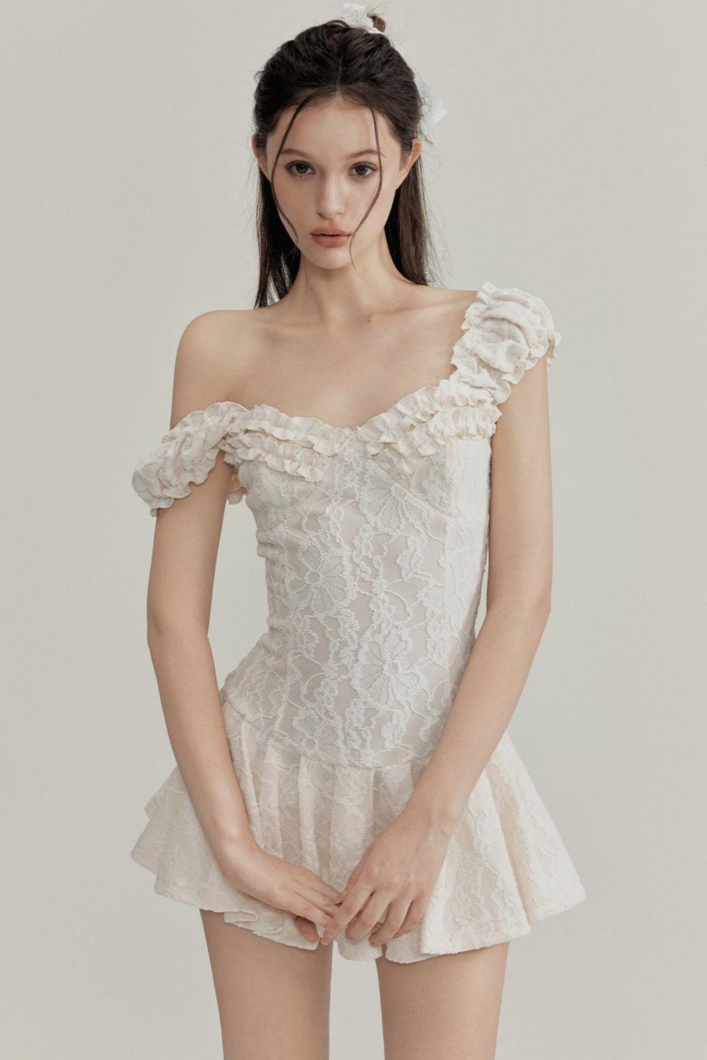 Jacquard Lace Trim Mini Dress