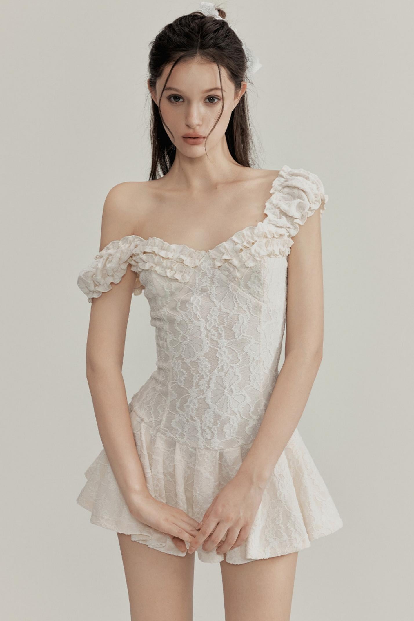 Jacquard Lace Trim Mini Dress