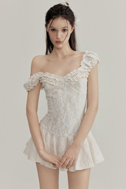 Jacquard Lace Trim Mini Dress