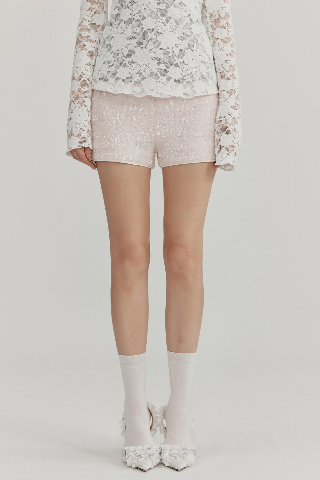 Beaded Glitter Low-Rise Shorts
