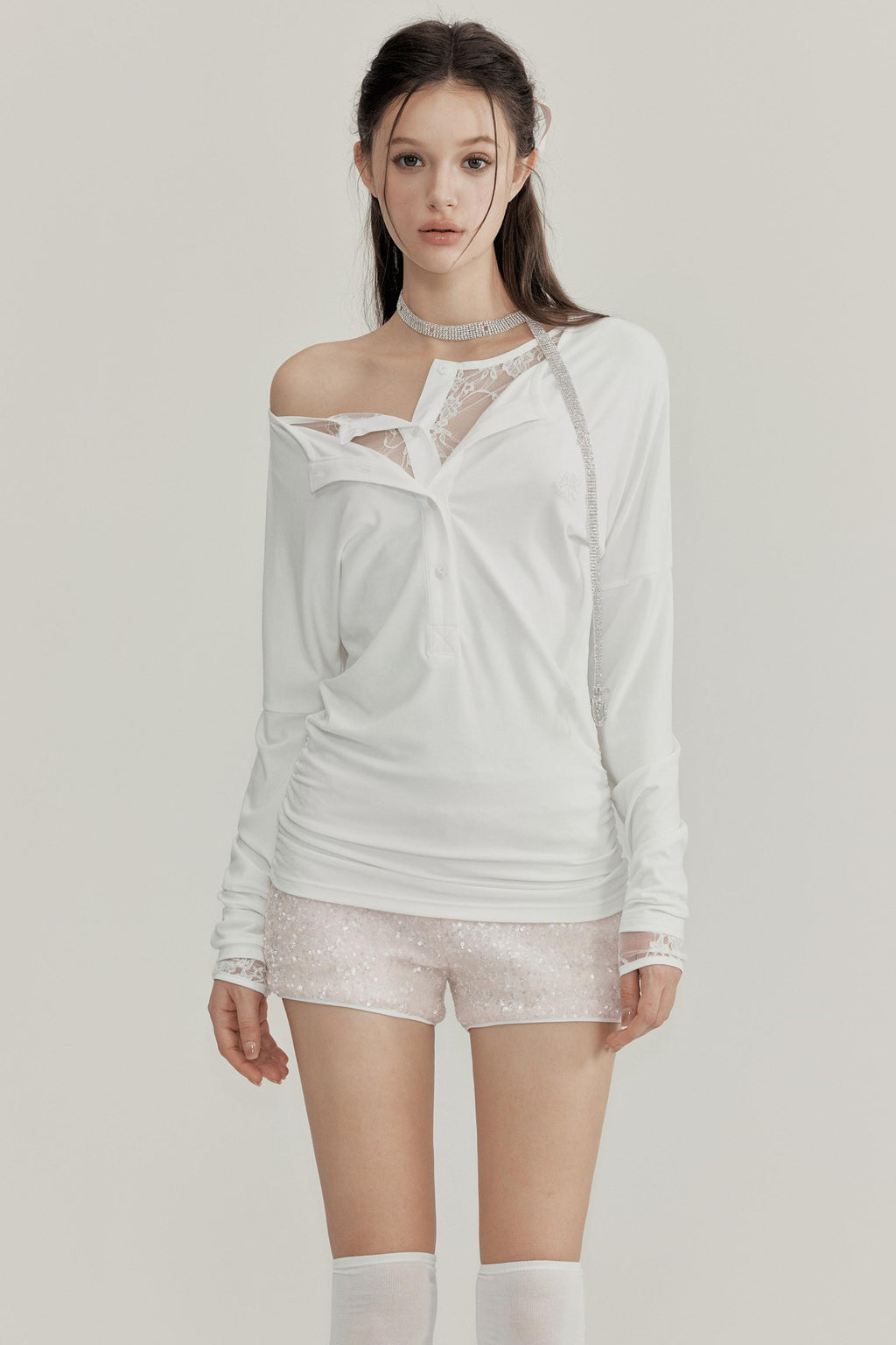 Beaded Glitter Low-Rise Shorts